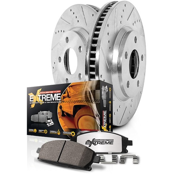 Powerstop Z36 Extreme Carbon Fiber Ceramic Brake Pads, Silver Zinc Plated Cross-Drilled And Slotted Rotor K6407-36 - main